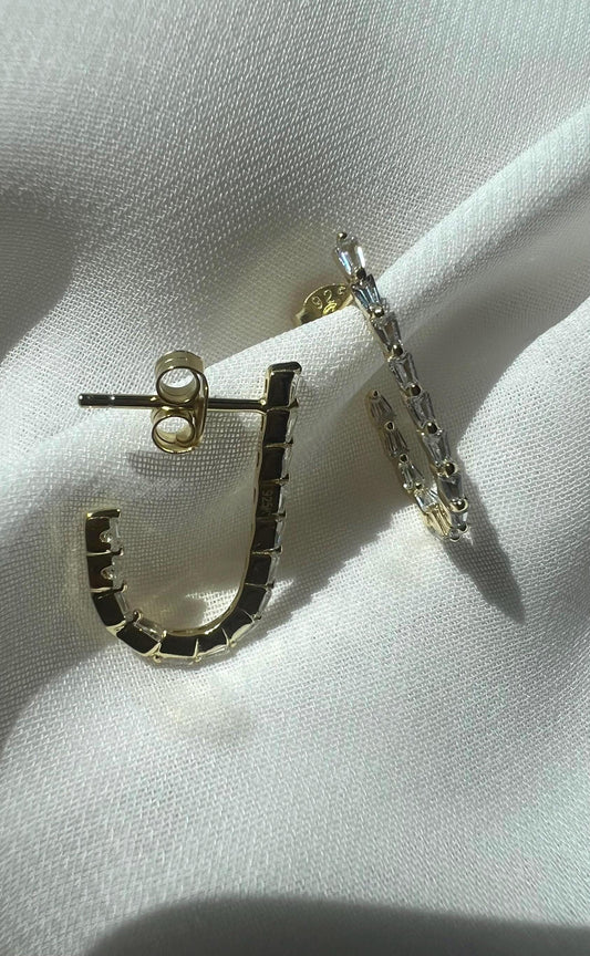 Gold Plated CZ Hoop Earrings: 14K Sterling Silver Huggies