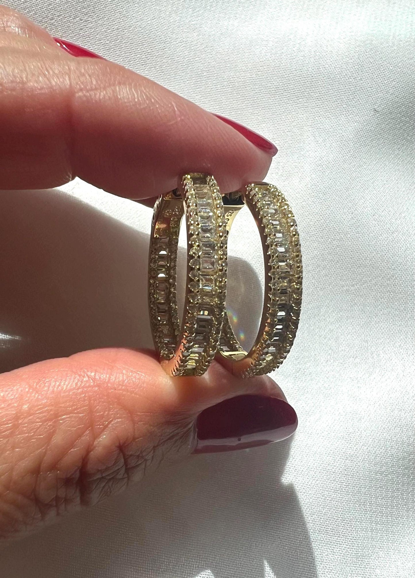 Gold Plated Hoop Earrings: Sterling Silver, Cubic Zirconia, Baguette Earrings for Women,Elegant Jewelry