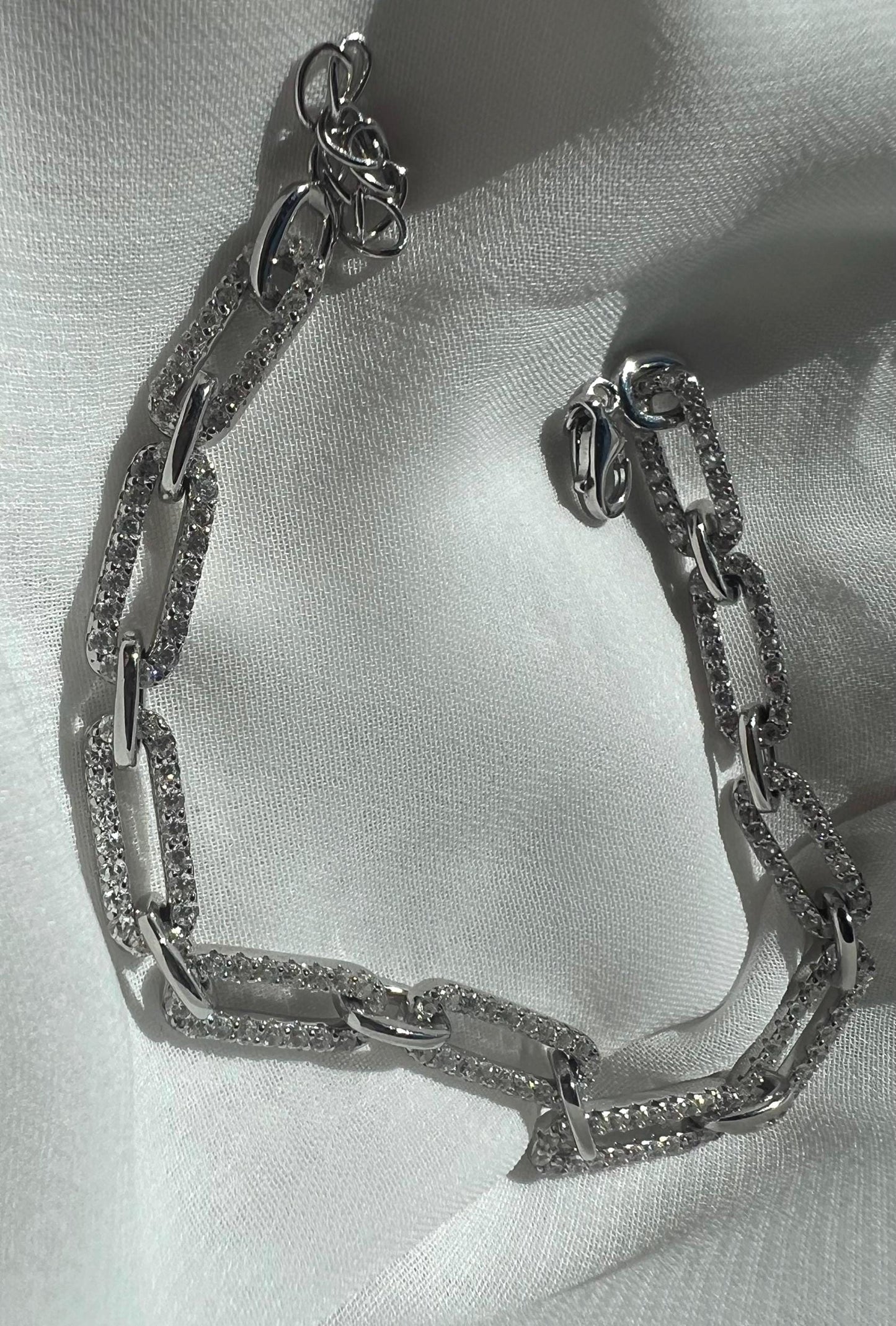 Sterling Silver Paperclip Link Bracelet: Adjustable CZ Accent Chain,Tennis Bracelet, Everyday jewelry