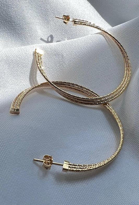 18kt Gold Filled Hoop Earrings: Diamond Cut, 5cm
