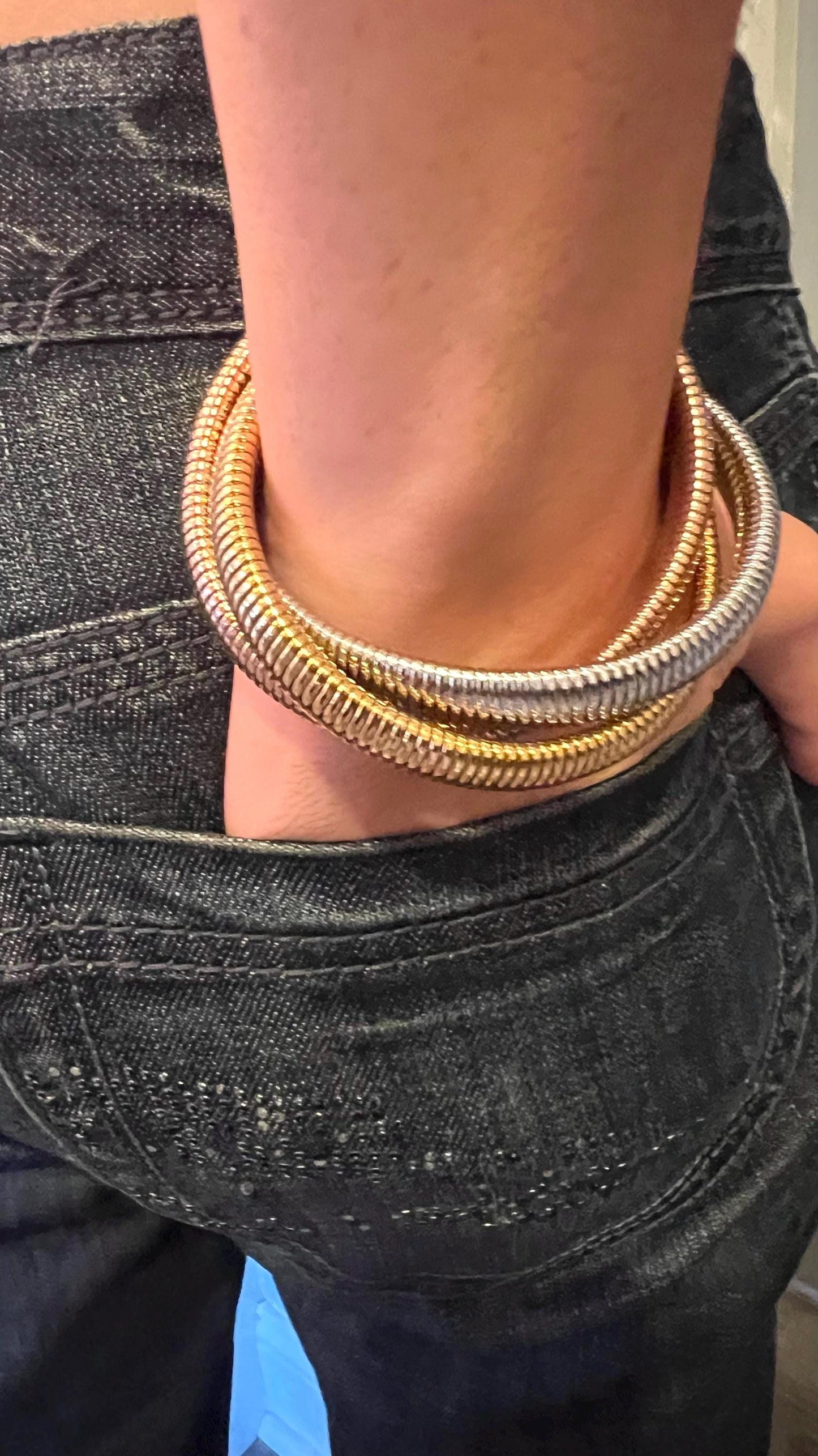 Triple Tubogas,Cobra Inspired Design,Thick Tubogas bracelet, Wide Bangle,Boho Chic jewelry