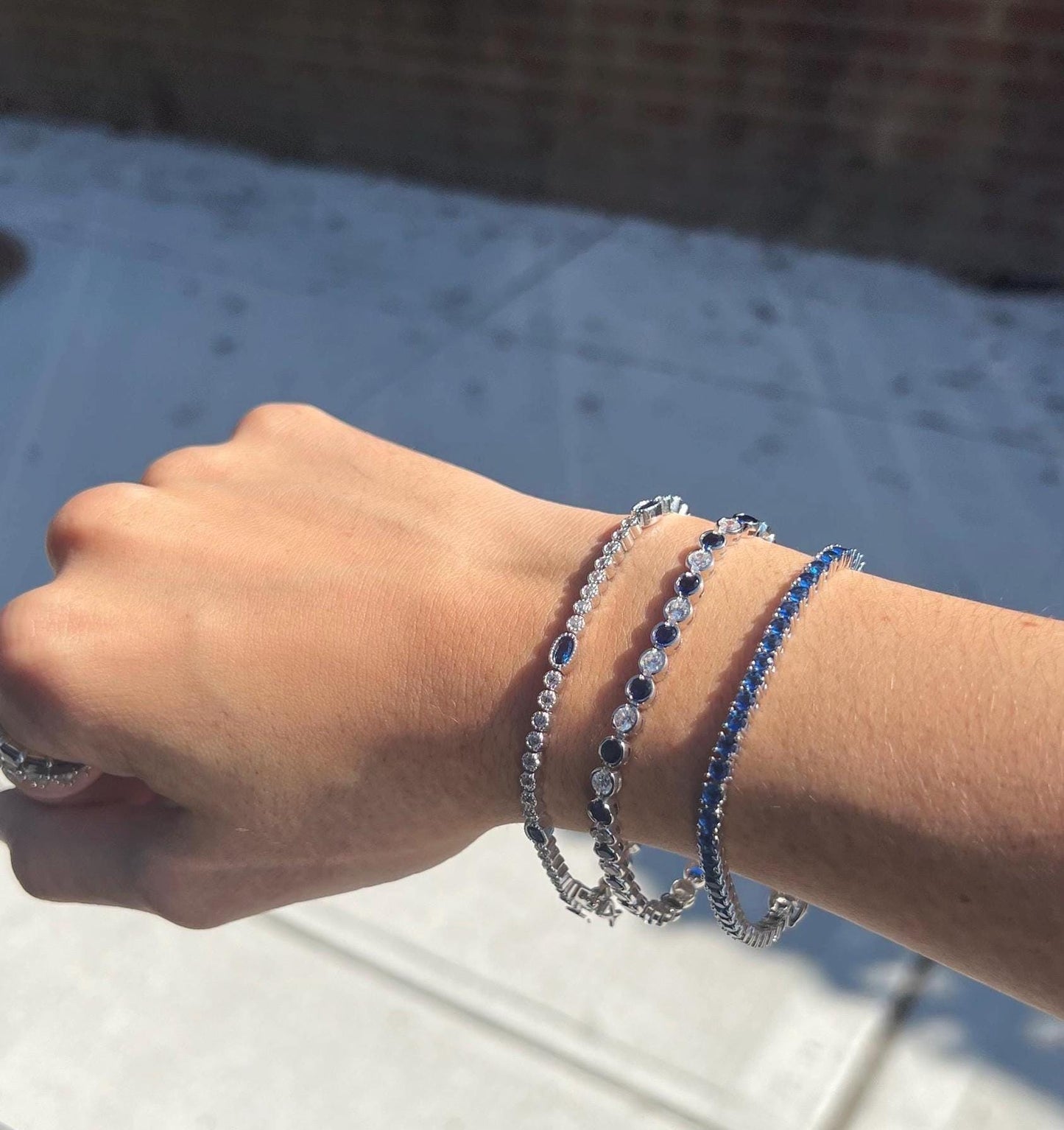 Sterling Silver Blue Cubic Zirconia Tennis Bracelet - Sparkling CZ Accents