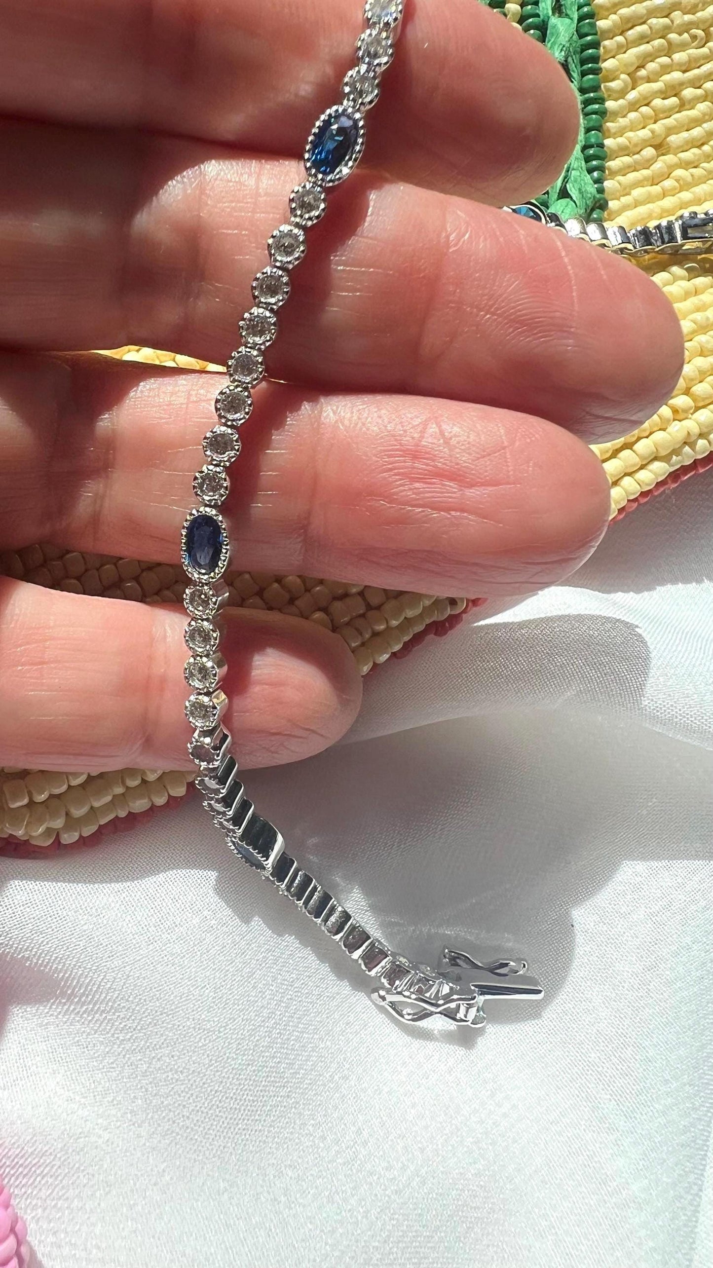 Sterling Silver Blue Cubic Zirconia Tennis Bracelet - Sparkling CZ Accents