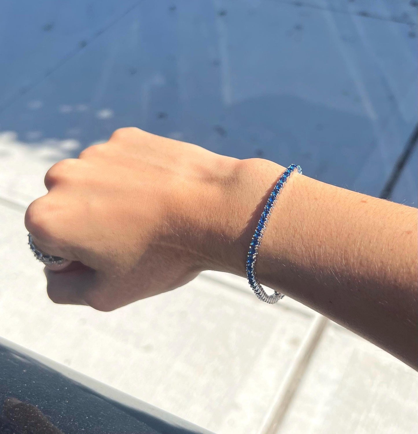 Sterling Silver Blue Cubic Zirconia Tennis Bracelet: Elegant Dainty Jewelry
