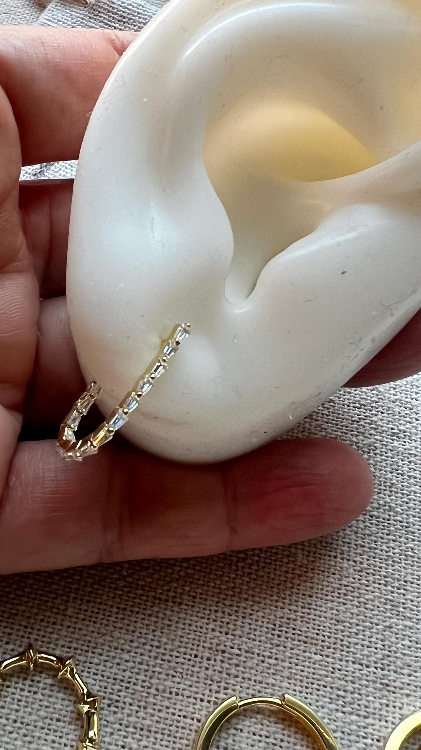 Gold Plated CZ Hoop Earrings: 14K Sterling Silver Huggies