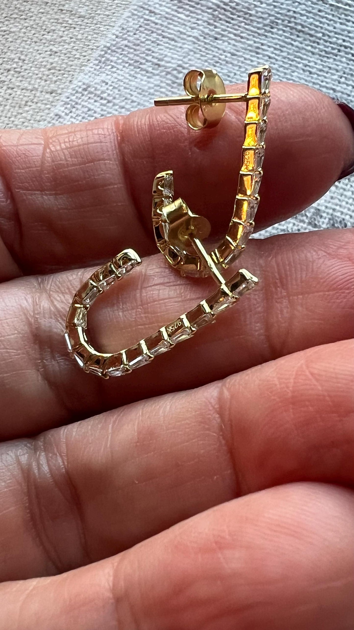 Gold Plated CZ Hoop Earrings: 14K Sterling Silver Huggies
