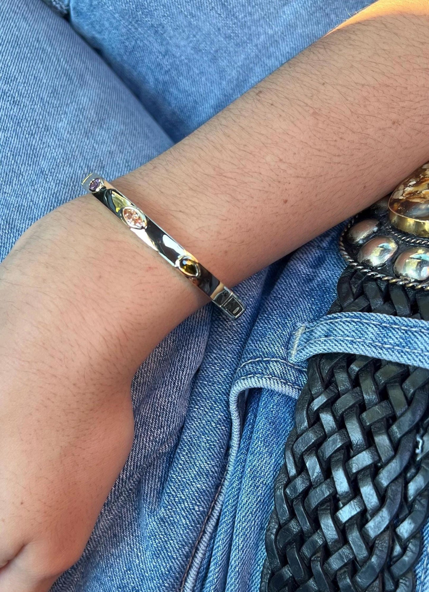 Multicolor Gemstone Brass Bangle, Boho Chic Cuff Bracelet,Bangle Bracelet,Rainbow bangle Mix Shape cuff bangle gold,Stackable Rainbow Bangle