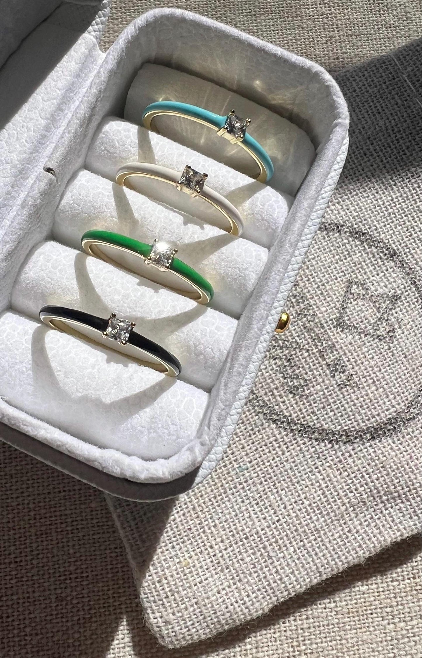 14 K Gold Plated Enamel Stackable Band Ring with Cubic Zirconia,Dainty Stacking Ring,Trendy Minimalist Jewelry Gift,Multicolor band