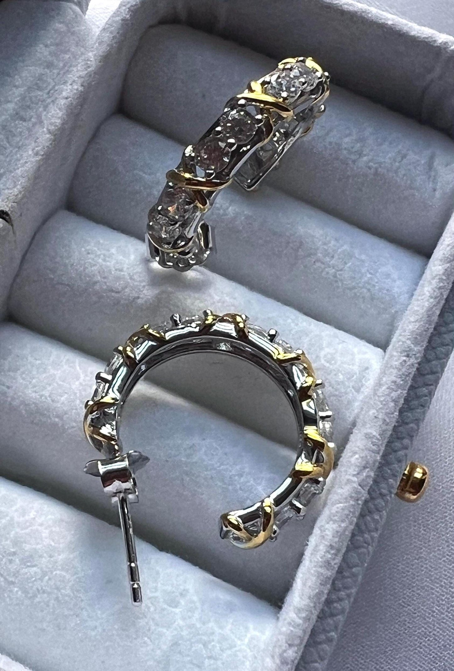 Gold Plated Sterling Silver Open Hoop Earrings: Dainty CZ Hoops ,Elegant Earrings ,Everyday Jewelry