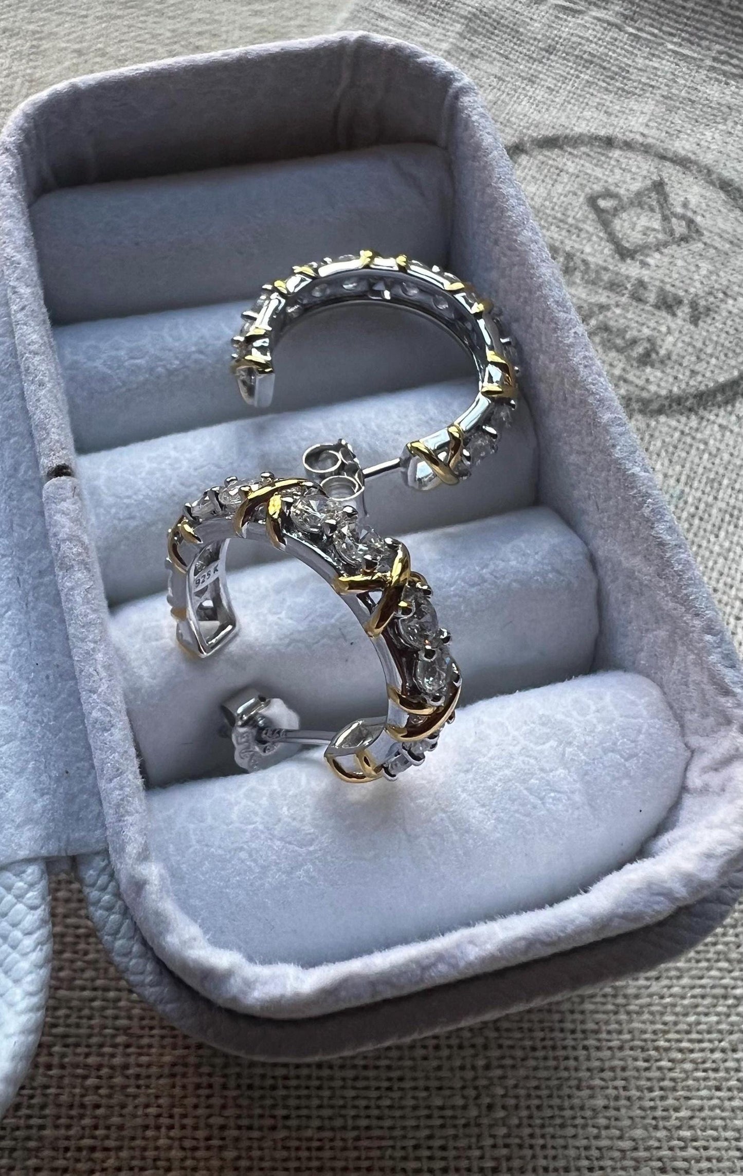 Gold Plated Sterling Silver Open Hoop Earrings: Dainty CZ Hoops ,Elegant Earrings ,Everyday Jewelry