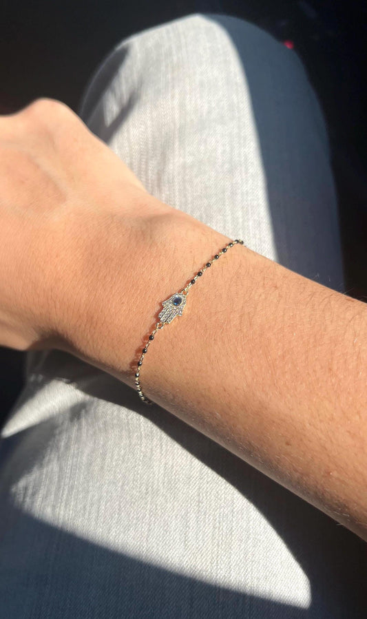 14K Gold Plated Hamsa Bracelet: Beaded Sterling Silver Protection Jewelry