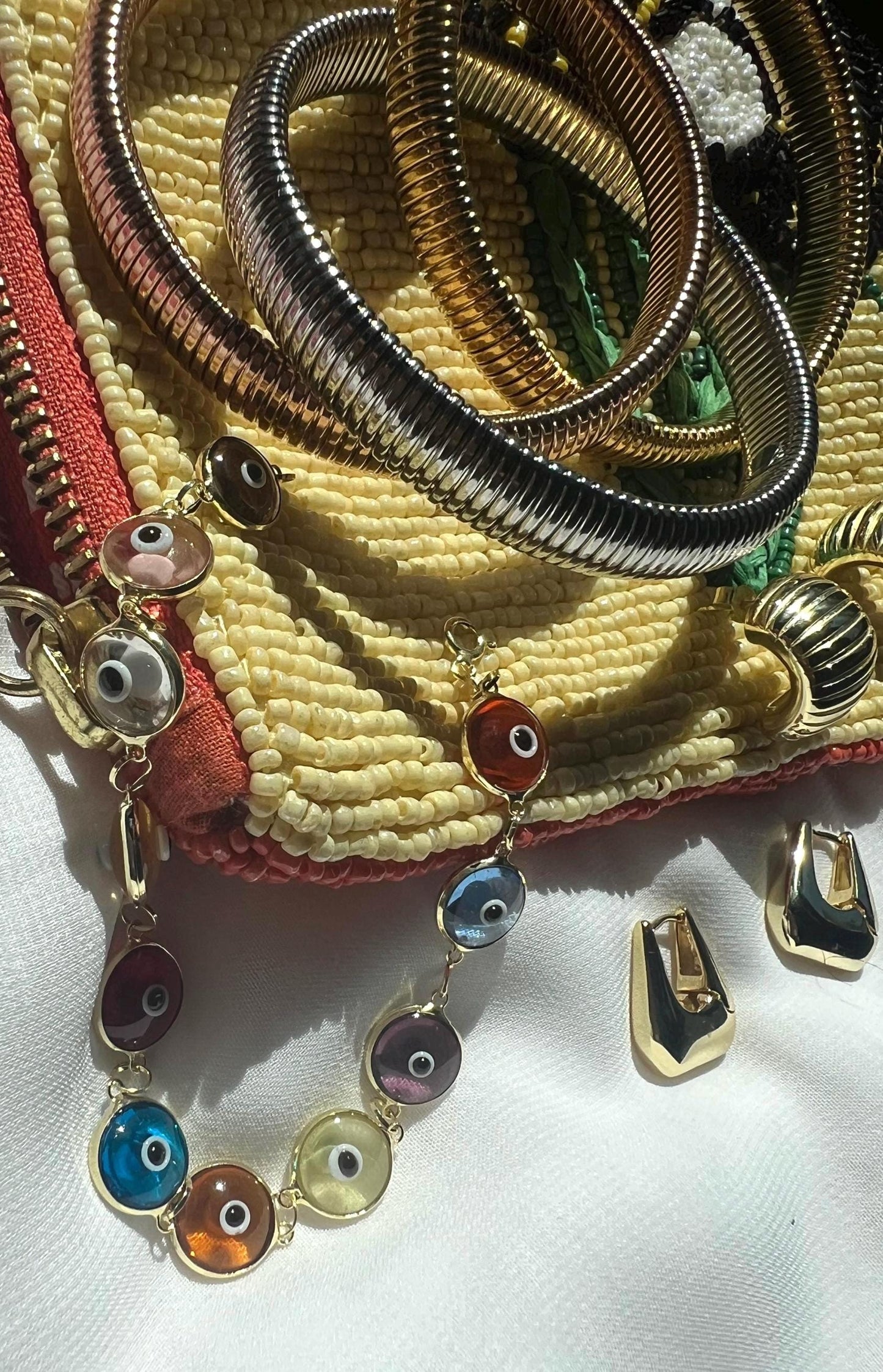 14k Gold Plated Sterling Silver Evil Eye Bracelet: Multicolor Protection Jewelry