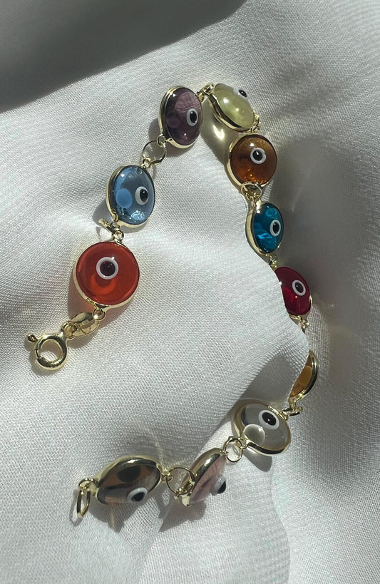 14k Gold Plated Sterling Silver Evil Eye Bracelet: Multicolor Protection Jewelry