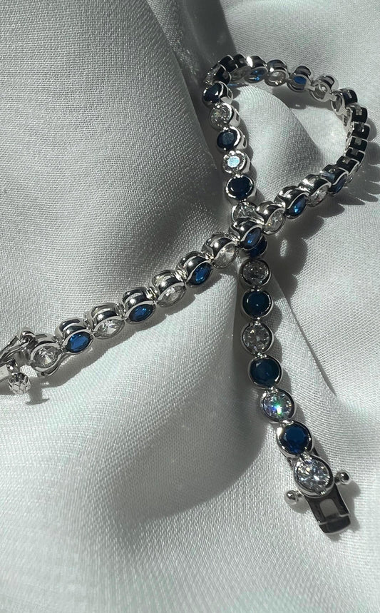 Sterling Silver Blue Cubic Zirconia Tennis Bracelet: Bezel Set Gemstone Jewelry,Bracelet for Women