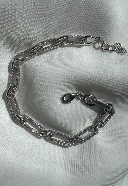 Sterling Silver Paperclip Link Bracelet: Adjustable CZ Accent Chain,Tennis Bracelet, Everyday jewelry