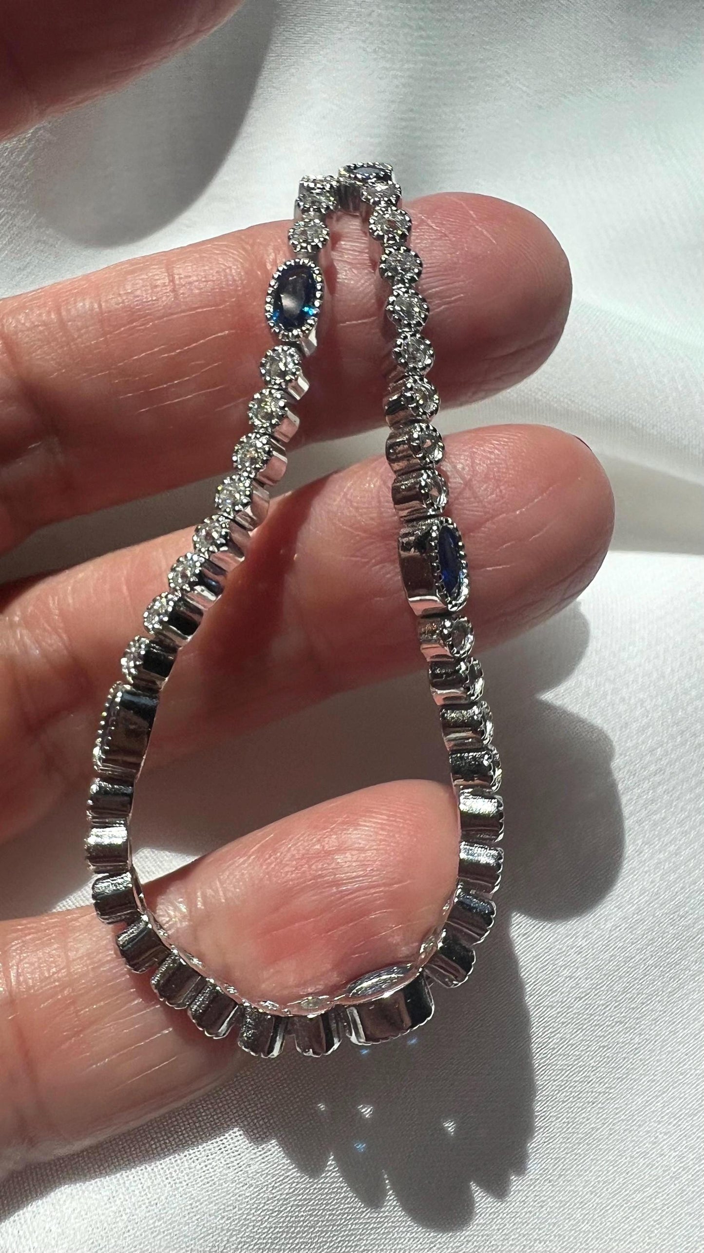 Sterling Silver Blue Cubic Zirconia Tennis Bracelet - Sparkling CZ Accents