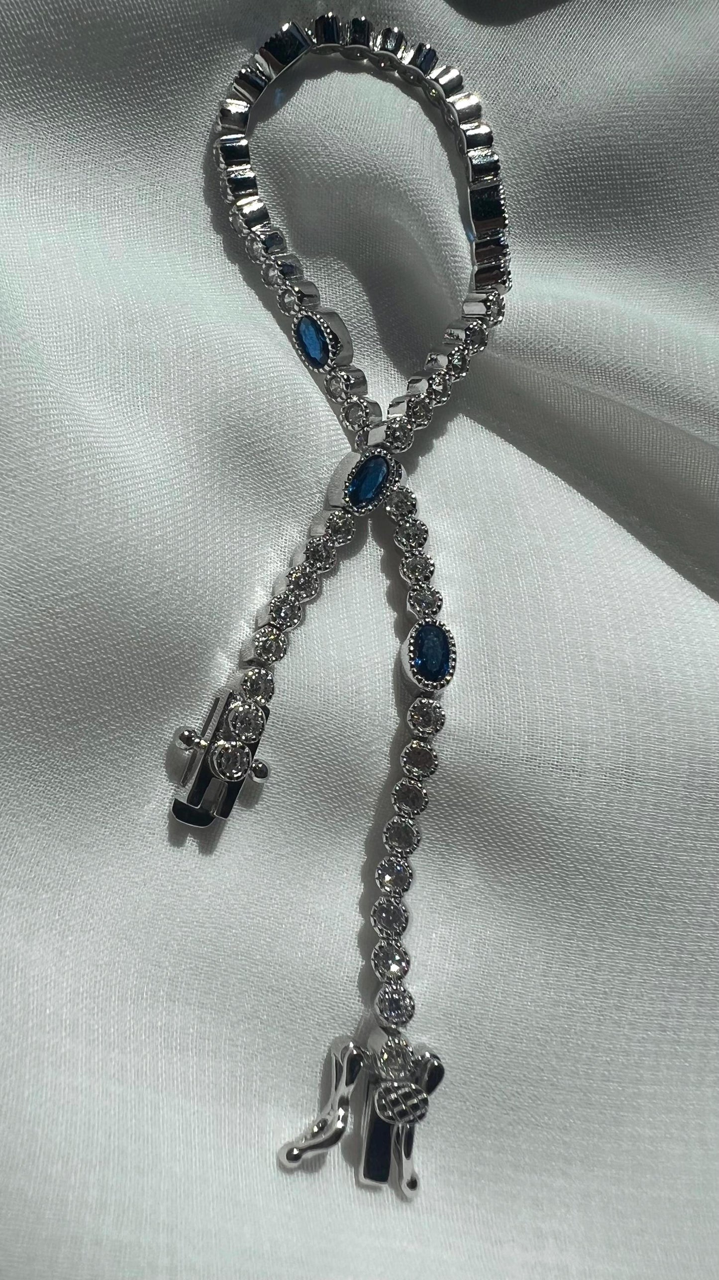 Sterling Silver Blue Cubic Zirconia Tennis Bracelet - Sparkling CZ Accents