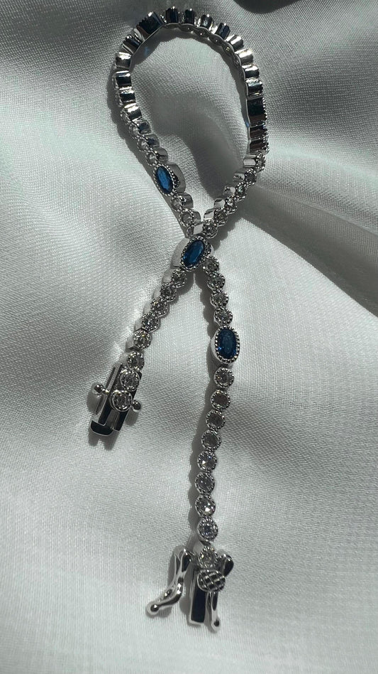 Sterling Silver Blue Cubic Zirconia Tennis Bracelet - Sparkling CZ Accents