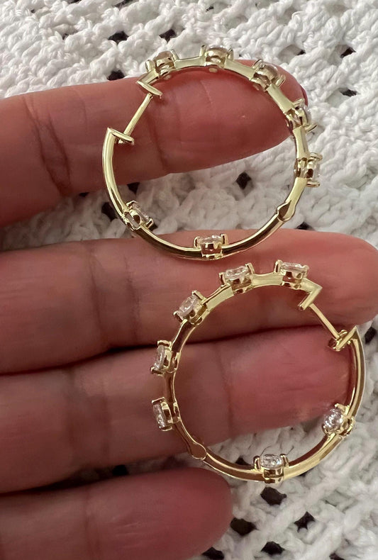 14K Gold Plated Hoop Earrings: Minimalist Cubic Zirconia Hoops