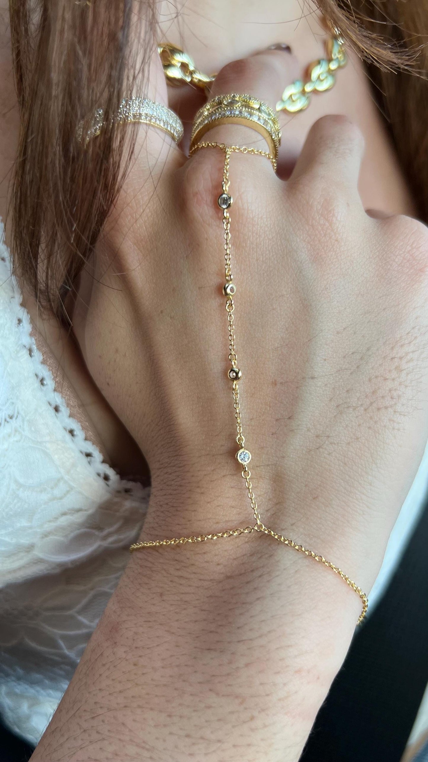 14 K gold plated finger bracelet,CZ hand chain ,Dainty Slave Bracelet, Adjustable CZ Jewelry,Bridal Jewelry,Everyday Jewelry Gift for Her