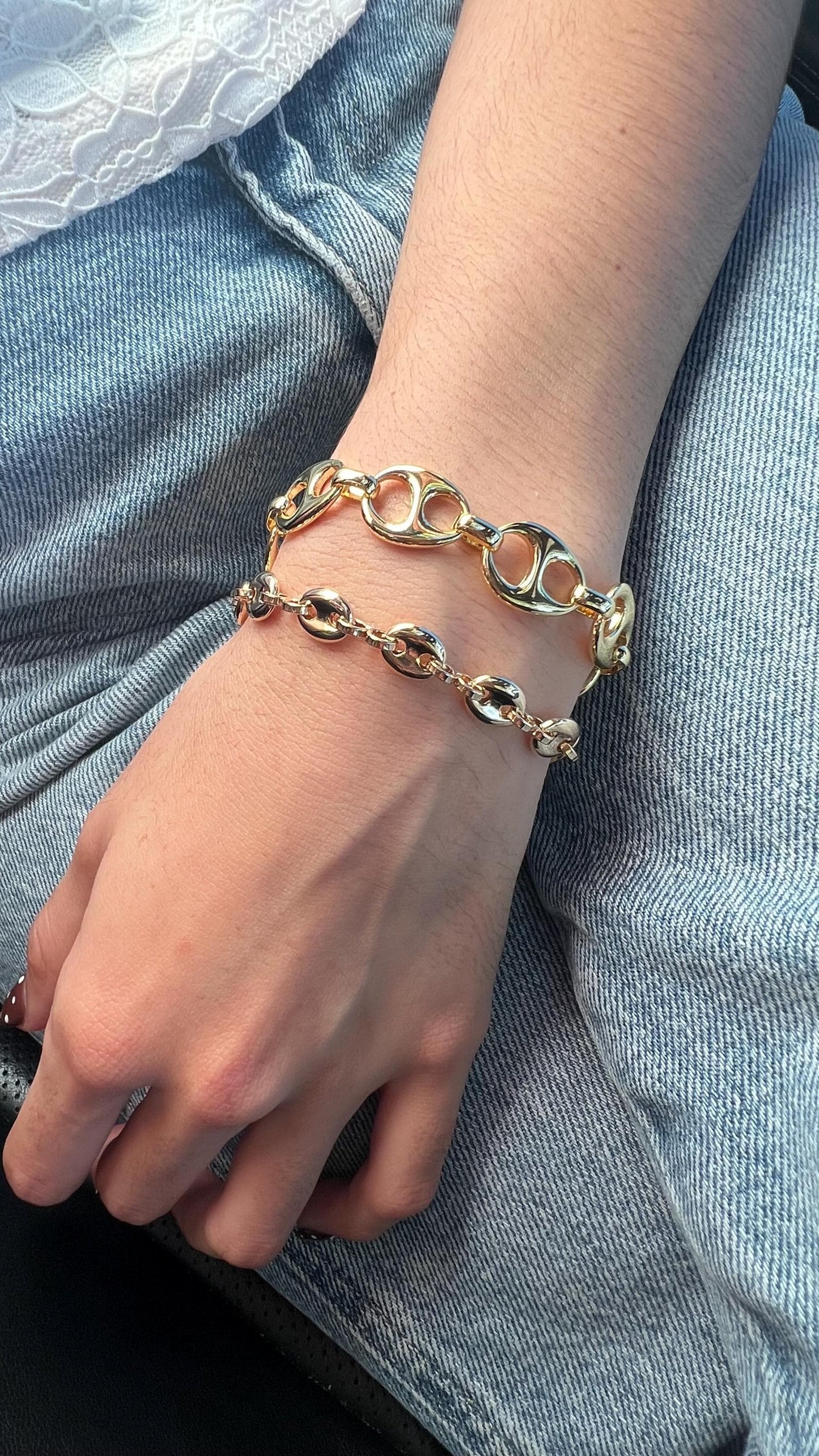 18 K Gold Filled Mariner Link Bracelet,Gold Link Bracelet,Gold Anchor Chain Bracelet,Puffed Mariner Jewelry,Thick Link Bracelet for Everyday