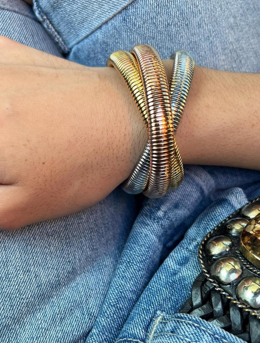 Triple Tubogas,Cobra Inspired Design,Thick Tubogas bracelet, Wide Bangle,Boho Chic jewelry