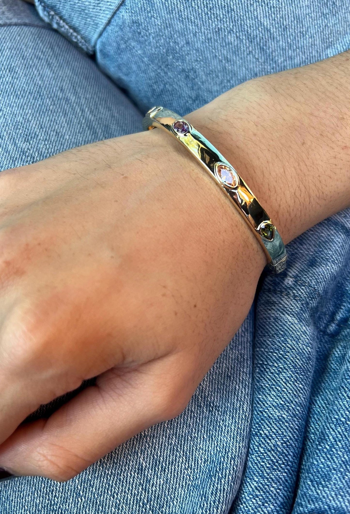 Multicolor Gemstone Brass Bangle, Boho Chic Cuff Bracelet,Bangle Bracelet,Rainbow bangle Mix Shape cuff bangle gold,Stackable Rainbow Bangle