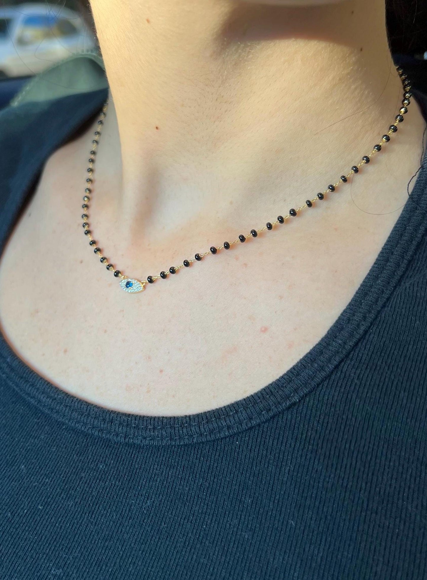 14 K Gold Plated Evil Eye Choker Necklace,Adjustable Beaded Dainty Necklace,Protection Jewelry,Layered Gold Choker for Women