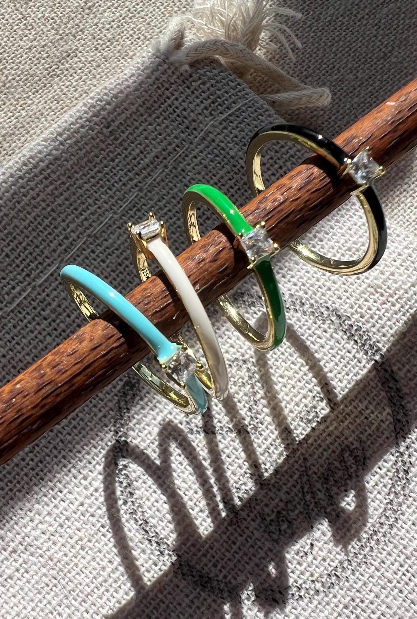 14 K Gold Plated Enamel Stackable Band Ring with Cubic Zirconia,Dainty Stacking Ring,Trendy Minimalist Jewelry Gift,Multicolor band