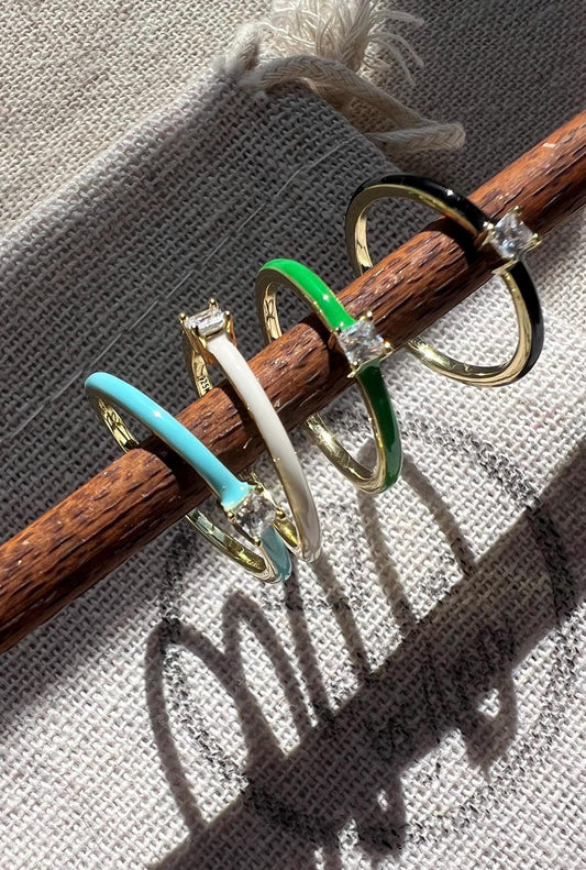 14 K Gold Plated Enamel Stackable Band Ring with Cubic Zirconia,Dainty Stacking Ring,Trendy Minimalist Jewelry Gift,Multicolor band