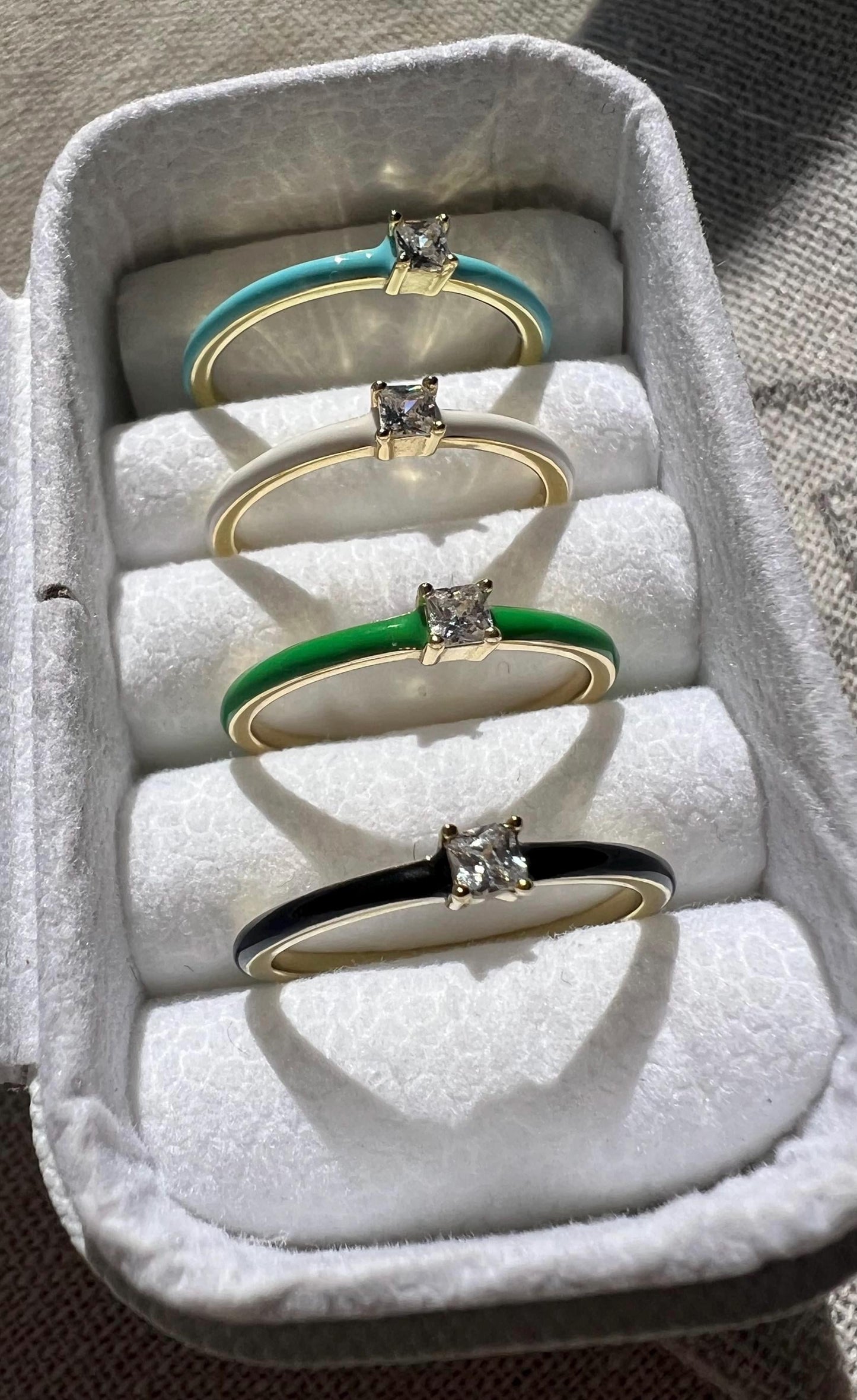 14 K Gold Plated Enamel Stackable Band Ring with Cubic Zirconia,Dainty Stacking Ring,Trendy Minimalist Jewelry Gift,Multicolor band