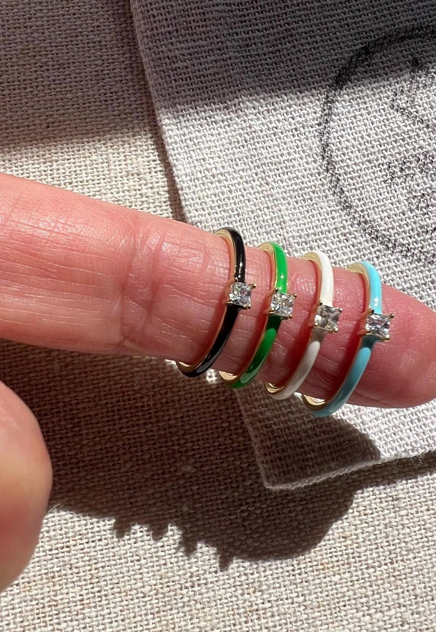 14 K Gold Plated Enamel Stackable Band Ring with Cubic Zirconia,Dainty Stacking Ring,Trendy Minimalist Jewelry Gift,Multicolor band