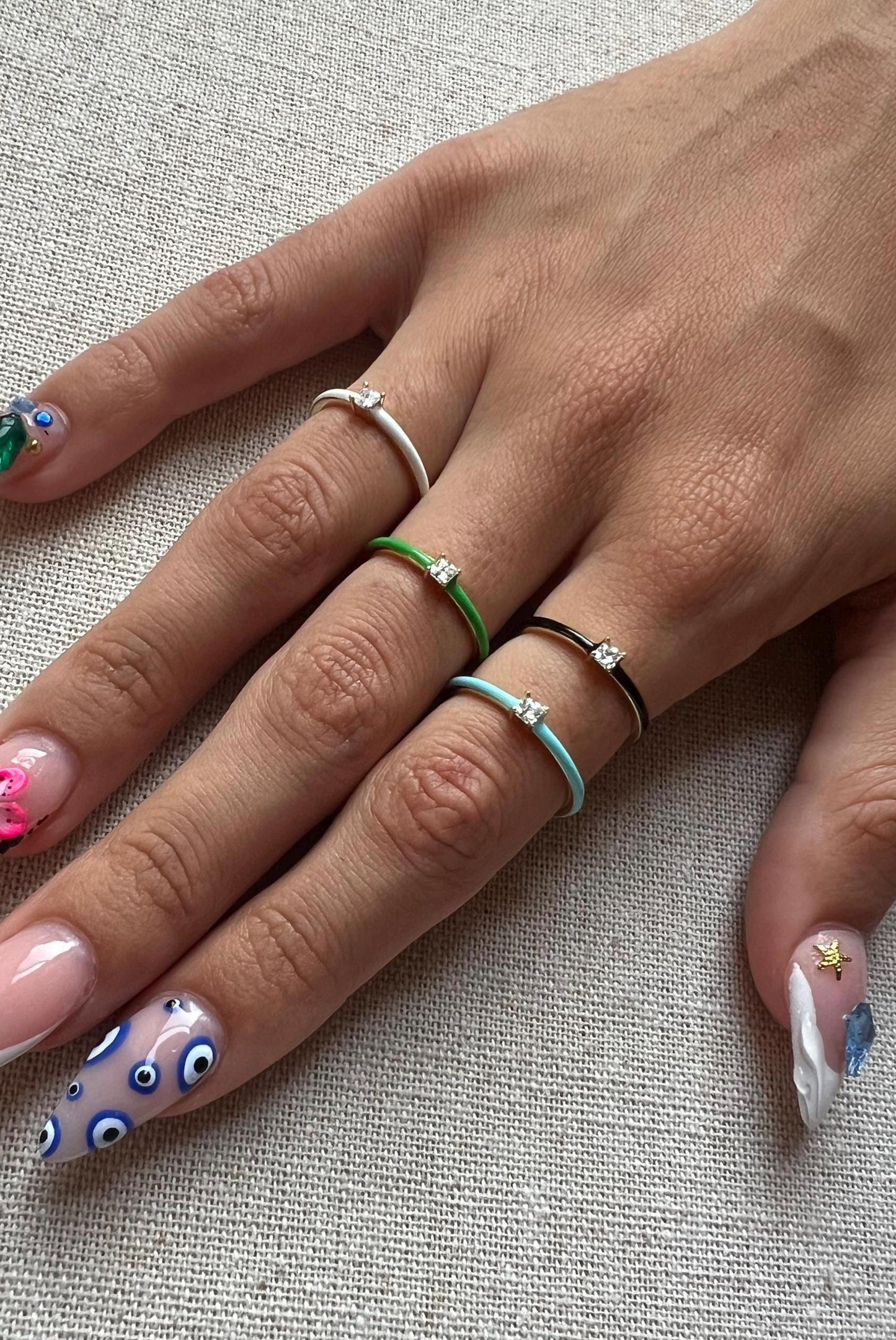 14 K Gold Plated Enamel Stackable Band Ring with Cubic Zirconia,Dainty Stacking Ring,Trendy Minimalist Jewelry Gift,Multicolor band