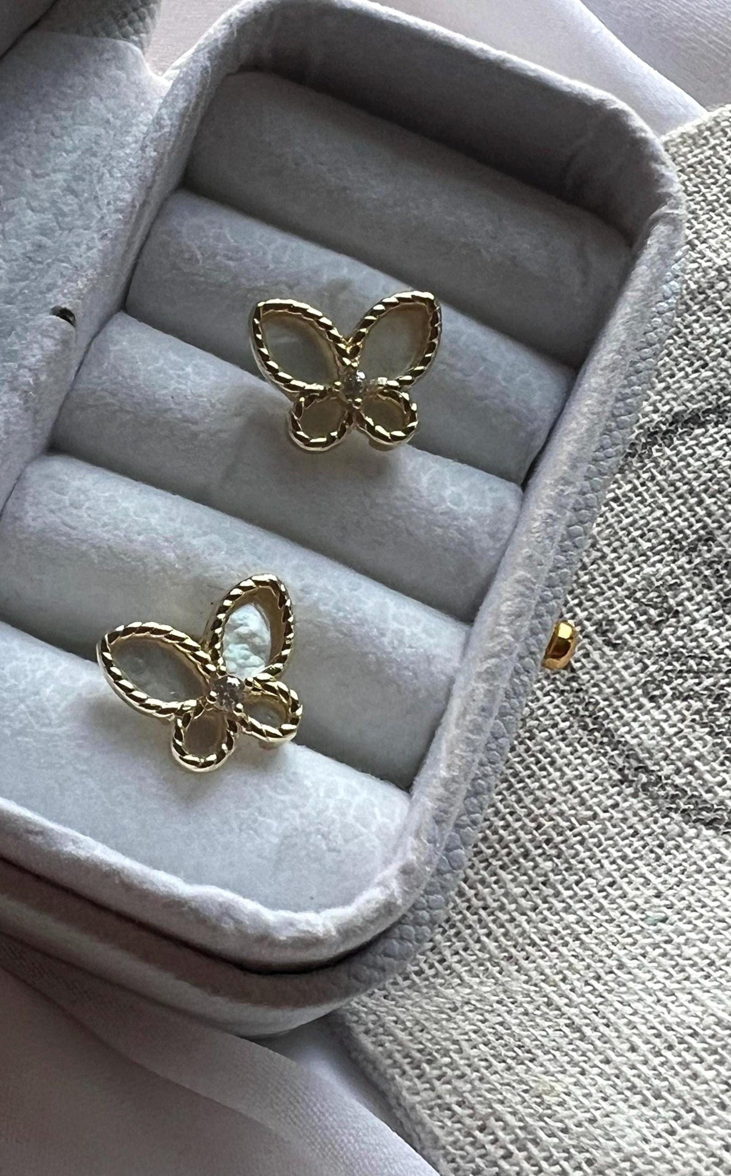 14K Gold Plated Butterfly Stud Earrings, Mother of Pearl, Dainty Jewelry