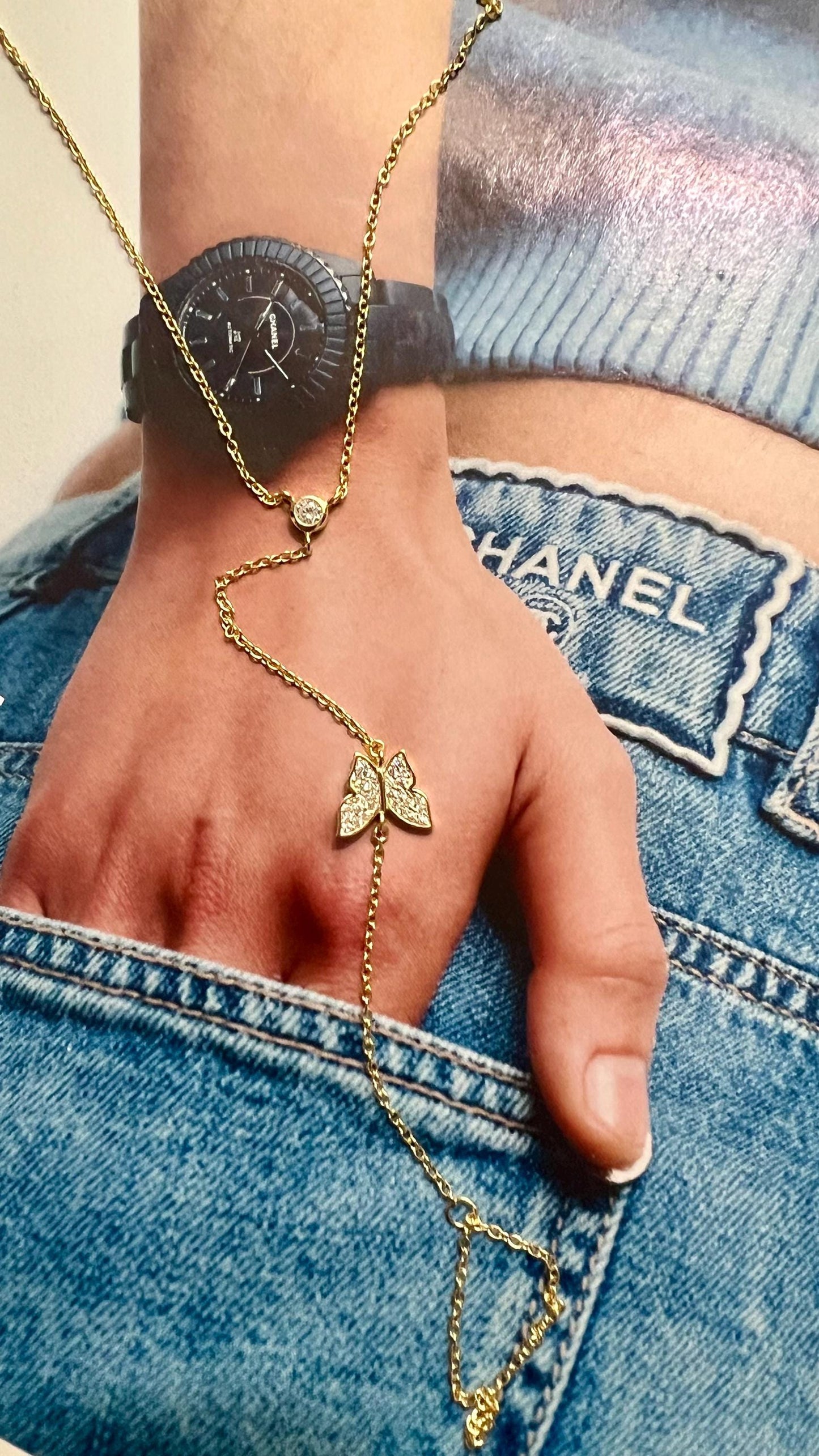Hand Finger Bracelet,Butterfly Hand Chain  Bracelet,CZ Dainty Jewelry,Ring Chain Finger Bracelet,Slave ring chain Bracelet,Silver Hand Chain