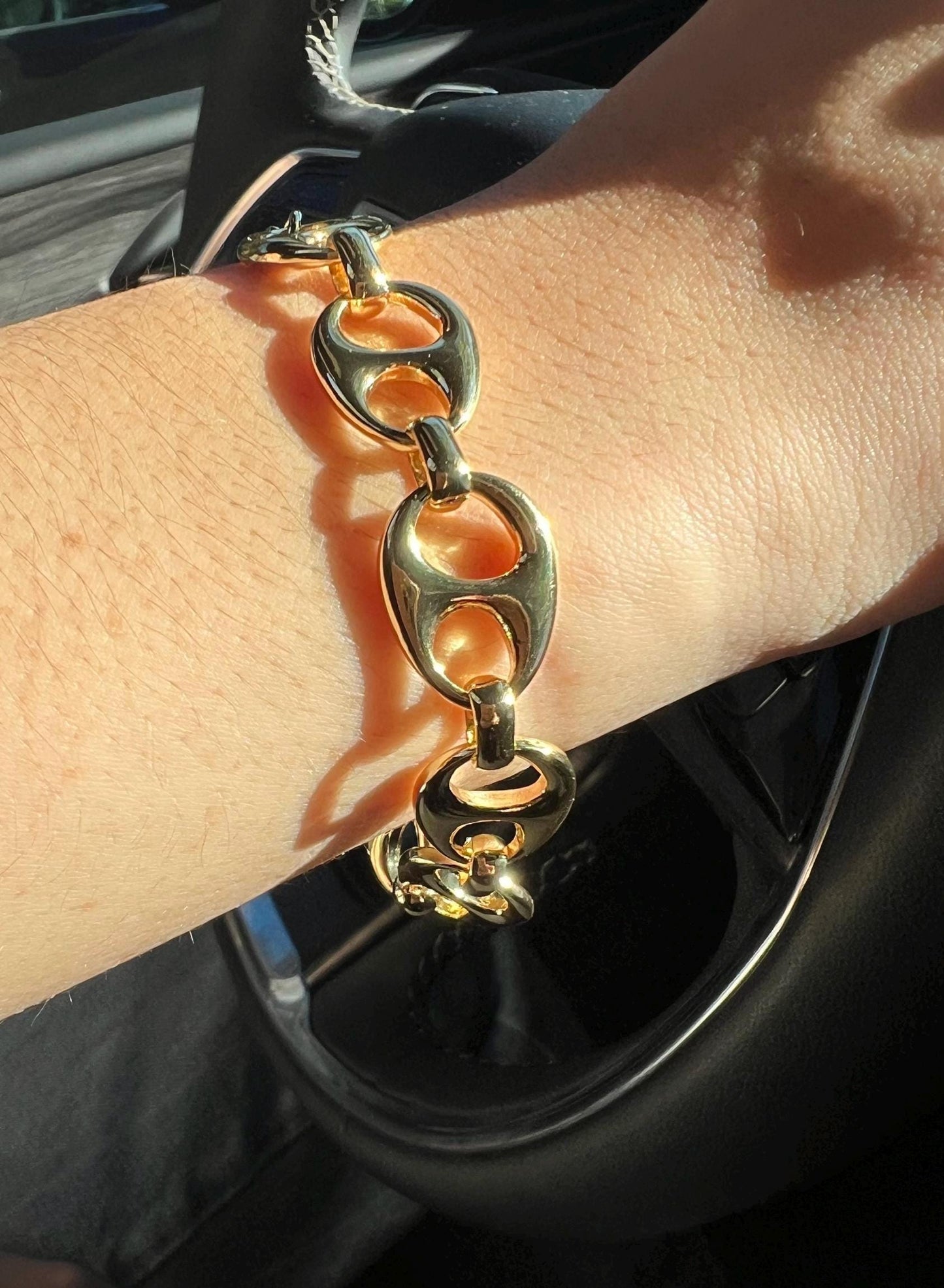 18 K Gold Filled Mariner Link Bracelet,Gold Link Bracelet,Gold Anchor Chain Bracelet,Puffed Mariner Jewelry,Thick Link Bracelet for Everyday