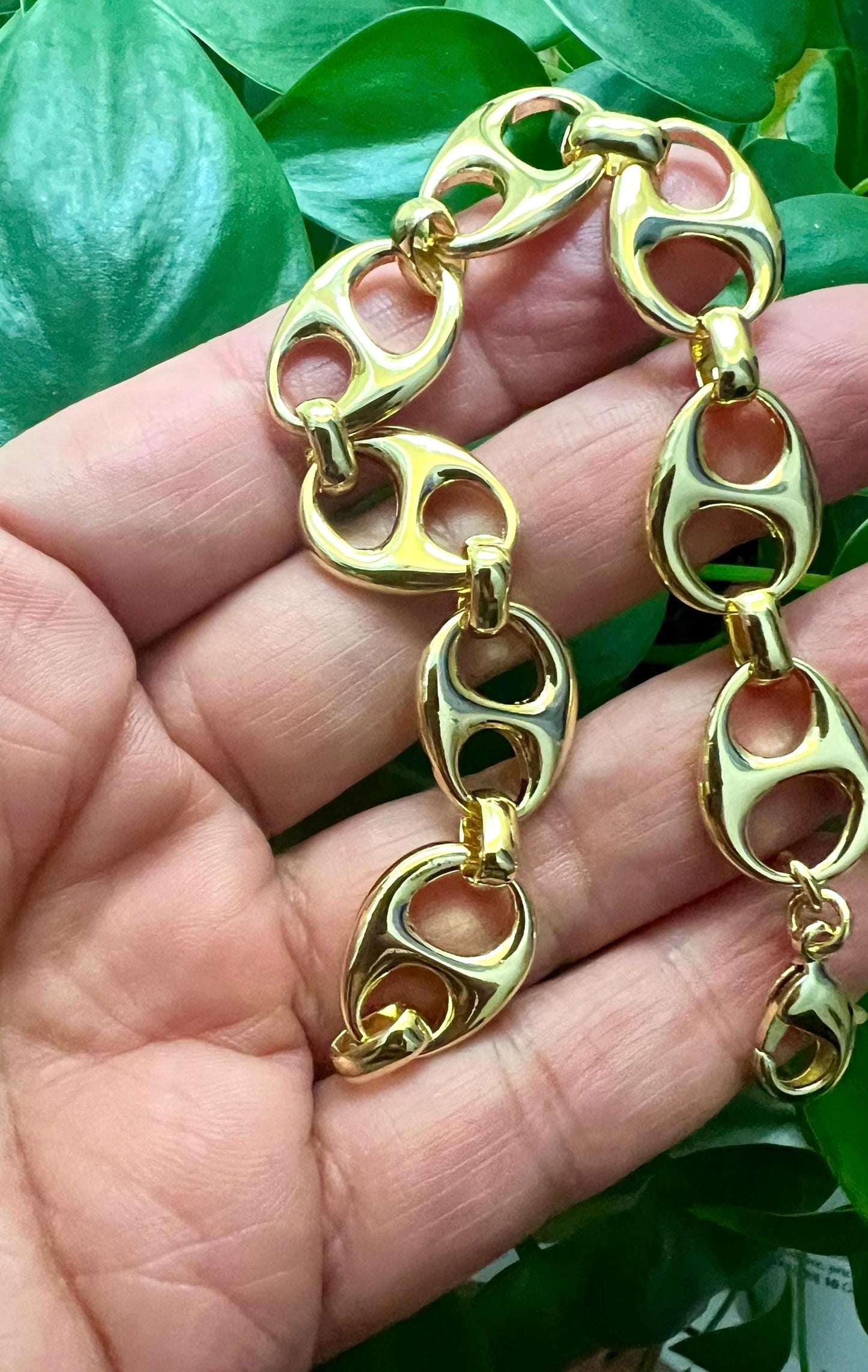 18 K Gold Filled Mariner Link Bracelet,Gold Link Bracelet,Gold Anchor Chain Bracelet,Puffed Mariner Jewelry,Thick Link Bracelet for Everyday