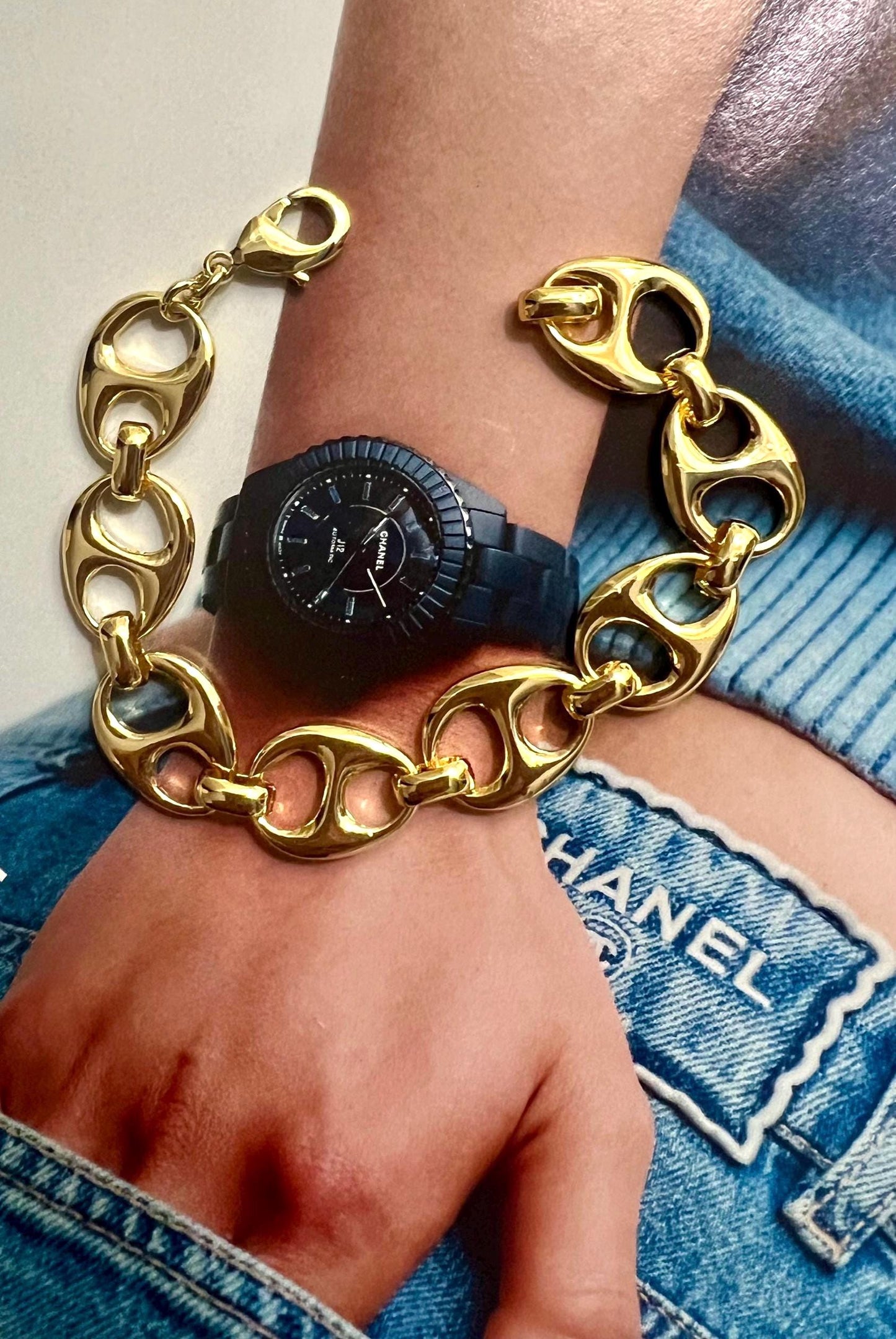 18 K Gold Filled Mariner Link Bracelet,Gold Link Bracelet,Gold Anchor Chain Bracelet,Puffed Mariner Jewelry,Thick Link Bracelet for Everyday