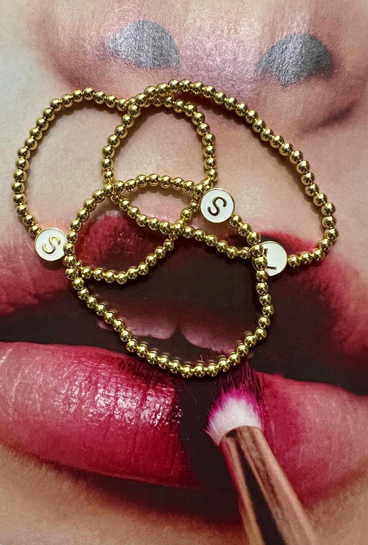 Gold-Filled Initial Beaded Bracelet: Personalized Stretchy Charm